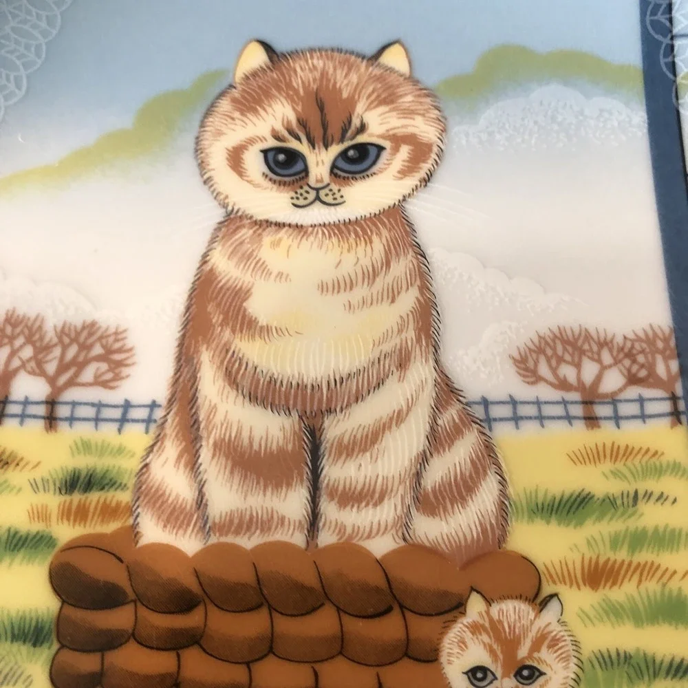 Vintage Artmark Porcelain Plate Cat Kitten Blue Sky Fields Decor Japan 7 3/4